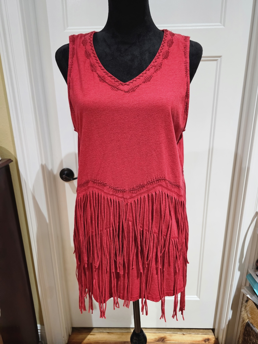 Double D Ranch Red Fringe V-Neck Tank